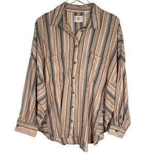 BDG Bell Button-Down Shirt Urban Outfitters Striped Top L Oversized Long Sleeve